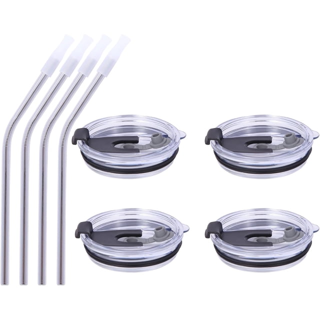 Volhoply Couvercles Rabattables Étanches avec Pailles en Acier Inoxydable pour Tasse à Café et Gobelet en Vrac, Lot de 4, Couvercle de Tasse Réutilisable Sans BPA (Couvercle Rabattable, Ensemble de 4)