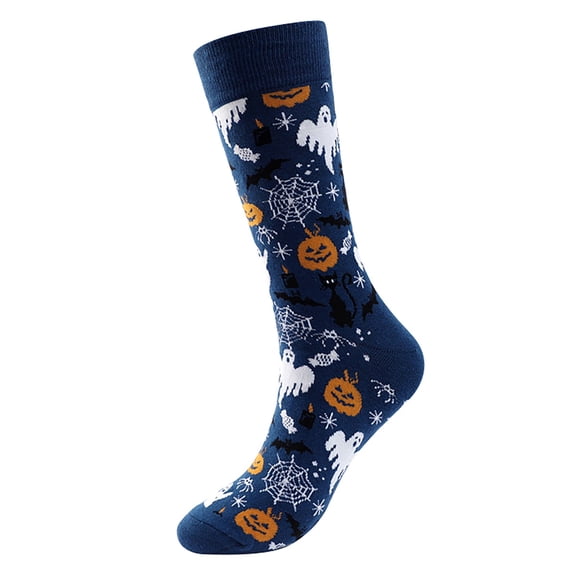 ZHENHONG Socks for Women, Halloween Fuzzy Crew Socks Novelty Pumpkin Bat Print Cotton Happy Halloween Gifts , Halloween Costumes Blue
