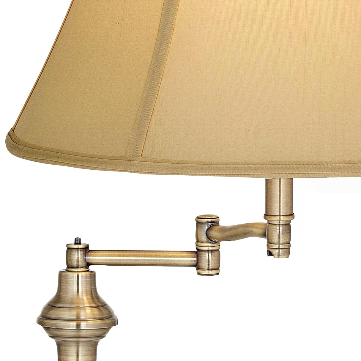 Regency Hill Traditional Floor Lamp Swing Arm Antique Brass Off White Bell Shade For Living Room Reading Bedroom Office
