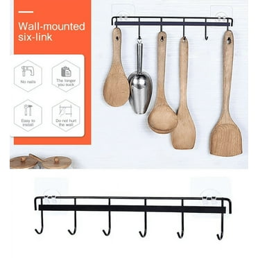 LNKOO Kitchen Rail Rack Utensil Organizer Wall Mounted Utensil Hanging Rack Multi-Purpose Hanger Hooks for Kitchen Tools, Pot, Towel (6 Hooks)