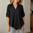 thumbnail image 3 of Bixock Plus Size Women 3/4 Length Sleeve Tops Maternity Shirts Linen Blouse Solid Color V Neck Roll Long Sleeve Lace Loose Wide Casual Daily Top, 3 of 6