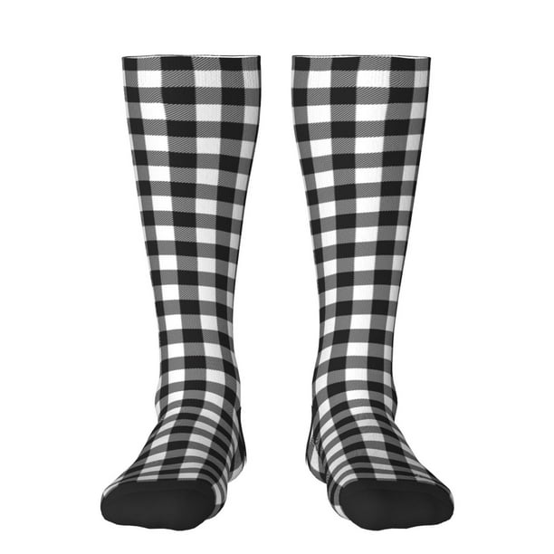 Balery Black White Plaid Calcetines novedosos Calcetines deportivos Calcetines hasta la rodilla Calcetines de algodón Calcetines originales y geniales