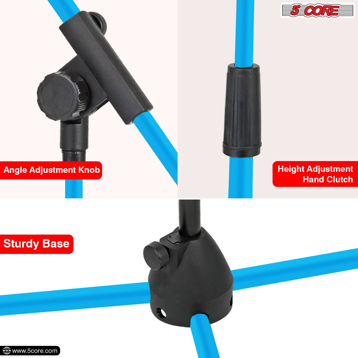 Tripod Mic Stand Floor Adjustable 18 to 72 Inches Heavy Duty Boom Arm Holder Microphone Stands Pedestal Para Microfono for Singing - Sky Blue