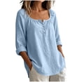 thumbnail image 2 of Neewe Womens Solid Color Shirts Cotton Linen 3/4 Sleeve Dress Shirts Casual Summer Tops Comfy Daily Outfits, 2 of 7