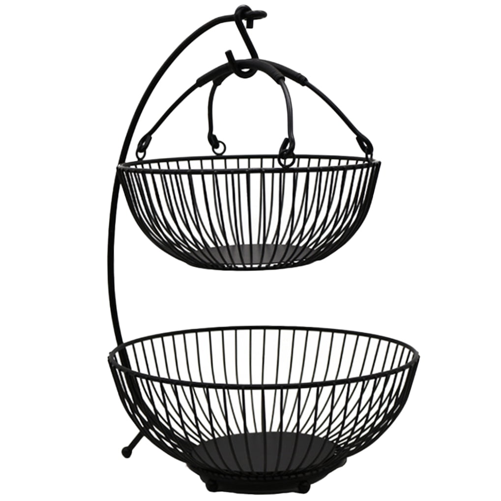 FRCOLOR  Storage Basket Fruit Bowl Divided Serving Tray with Lid Modern Black