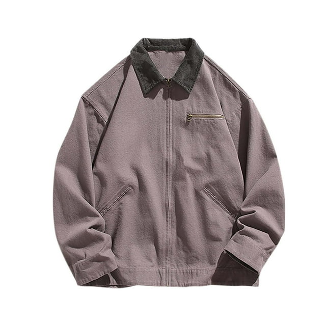 AherBiu Jackets for Men Full Zip Lapel Collar Lightweight Shacket with Zipper Pockets Fall Winter Fashion Jacket Tops