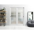 thumbnail image 3 of Sliding Closet Bypass Doors 72 x 96 inches | Quadro 4002 Nordic White with Frosted Glass | Sturdy Rails Moldings Trims Hardware Set | Wood Solid Bedroom Wardrobe Doors, 3 of 5
