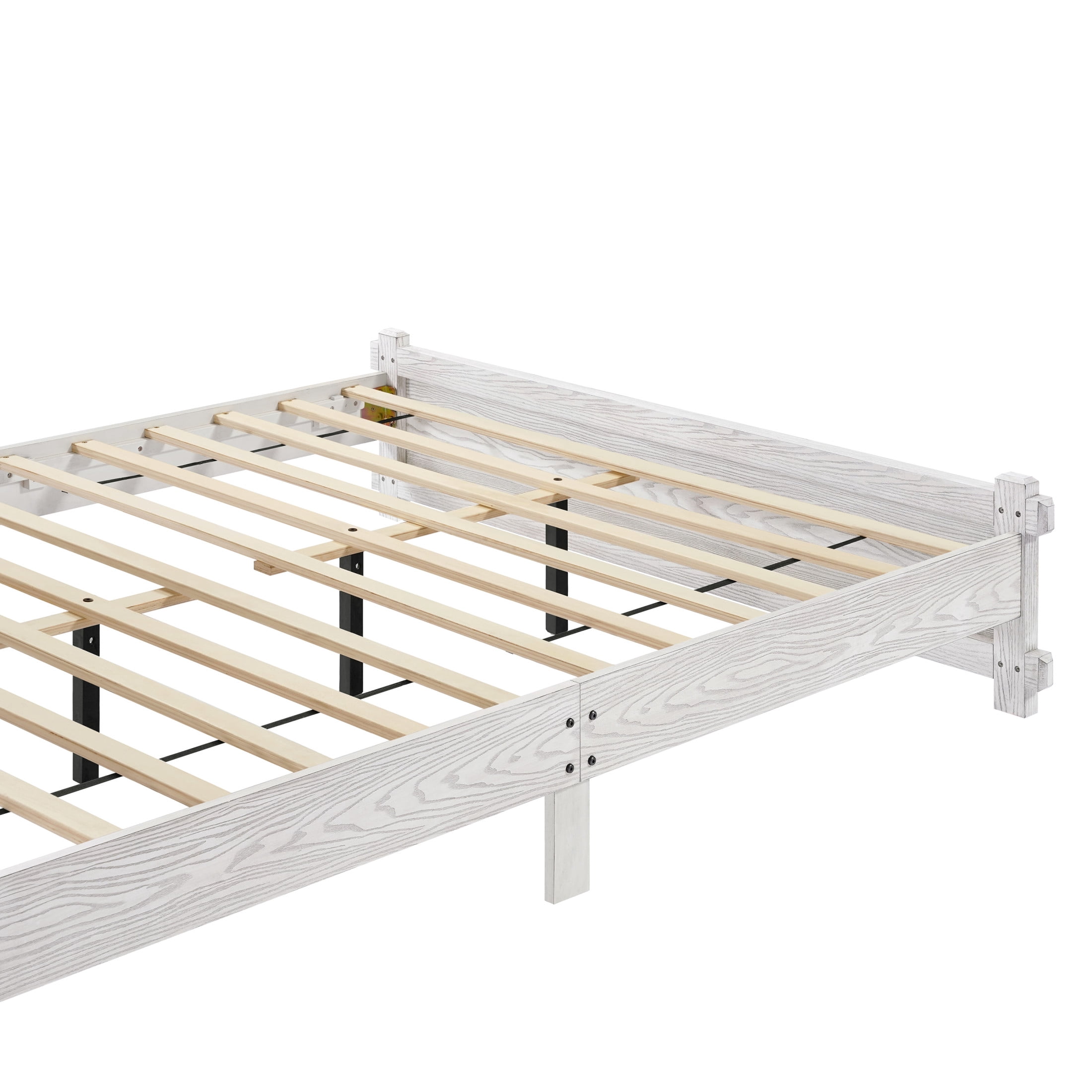 Christopher Knight Home Queen Bed Frame with Farmhouse Headboard, No Box Spring Required, Antique White
