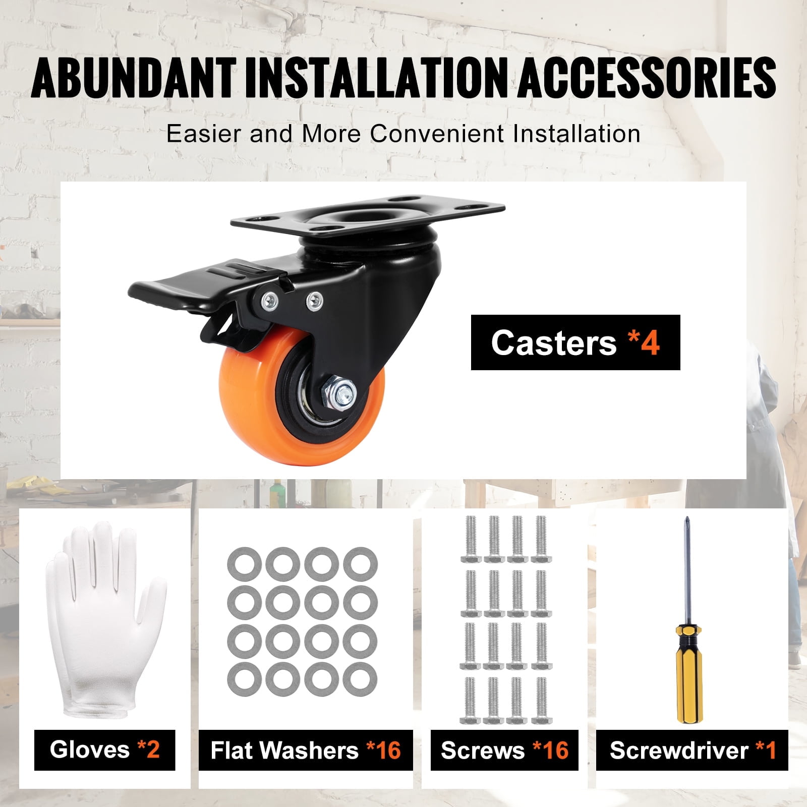 KFFKFF Caster Wheels, 2-inch Rotating Plate Casters, Pack of 4, featuring Safe Dual Locking, Quiet PVC Wheels, Durable with 150 lbs Weight Limit Each, Ideal for Carts, Furniture, and Workbenches