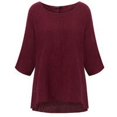 thumbnail image 2 of T-Shirt pour Femme, Couleur Unie, Haut Décontracté, Manches Courtes, Blouse en Lin, Rouge Vin, m, 2 of 6