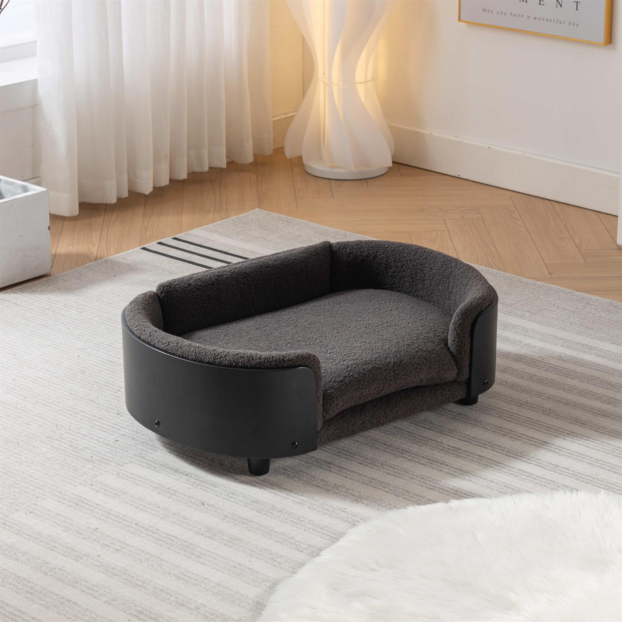 Pefilos 30" Elevated Pet Dog Bed with Solid Wood Legs and Walnut Bent Wood Back, Cashmere Cushion, Pet Sofa for Indoors Dogs, Dark Gray Pefilos 30" Elevated Pet Dog Bed with Solid Wood Legs and Walnut Bent Wood Back, Cashmere Cushion, Pet Sofa for Indoors Dogs, Dark Gray
