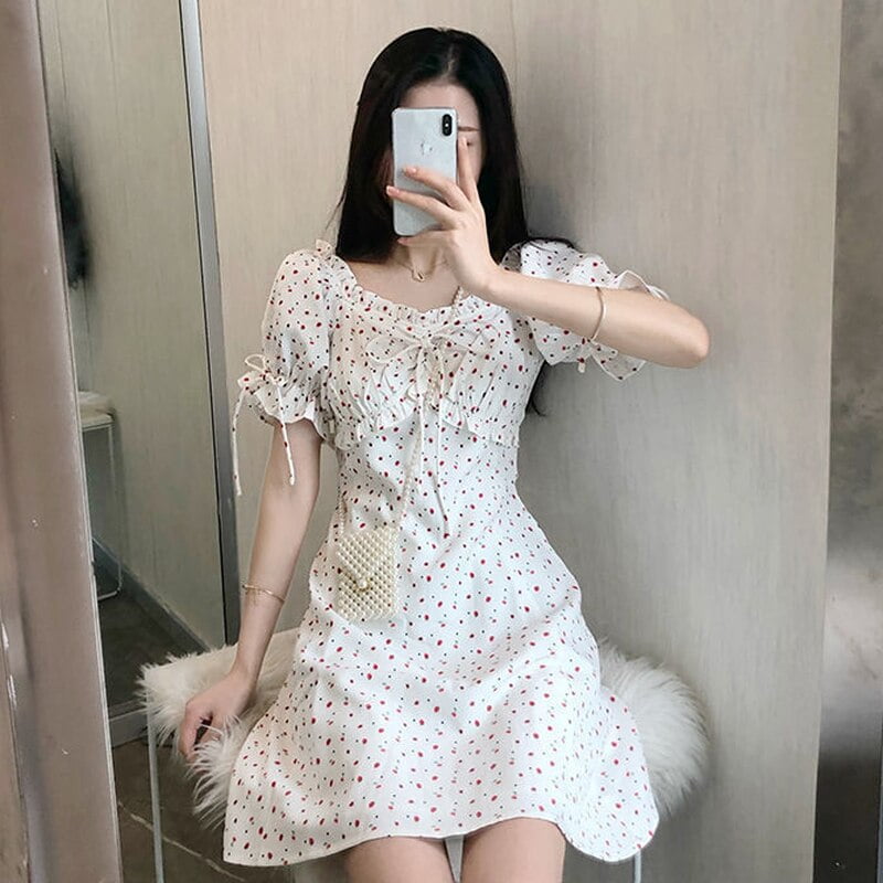 Mini robe courte a manches lanterne pour femme aucun style coreen doux mignon charmant dames mince ete design vintage chic 03 Walmart