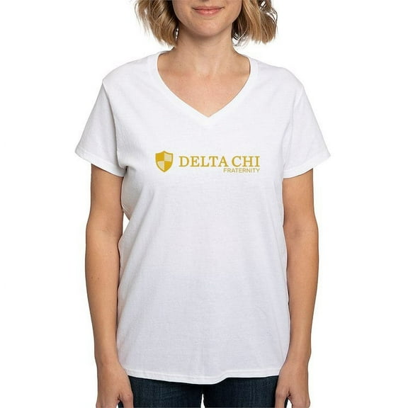 CafePress - Delta Chi Logo Yellow T Shirt - Womens Cotton V-Neck T-shirt