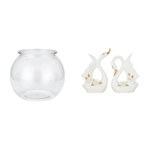 Acuario de escritorio,Pecera pequeña transparente,pecera,jarrón,mesa,Estatuas de cisnes,Estatua de cisne de cerámica Escultura de mesa de cisne Elegante,Figura de cisne de porcelana Figura