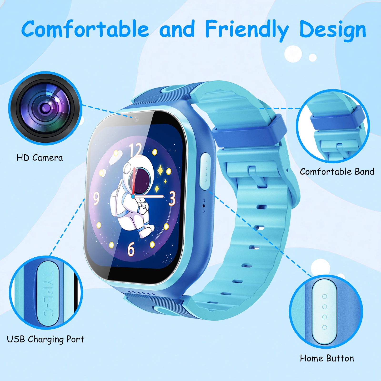 Kids Smart Watch for Boys Girls, 1.83"HD Smartwatch for Kids with Habit Tracker, 26 Games, Video Camera Music Player Pedometer Alarm Clock, Waterproof Smartwatches, Boys Girls Birthday Gift Blue