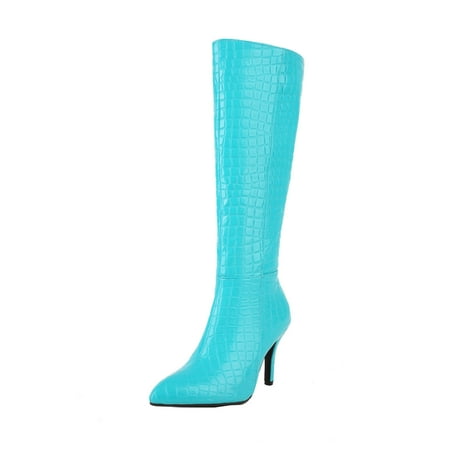 

Fesfesfes Women s Boots Autumn/winter Candy-coloured Side Zipper Embossed High Heel Boots Ladies US:6.5(38)