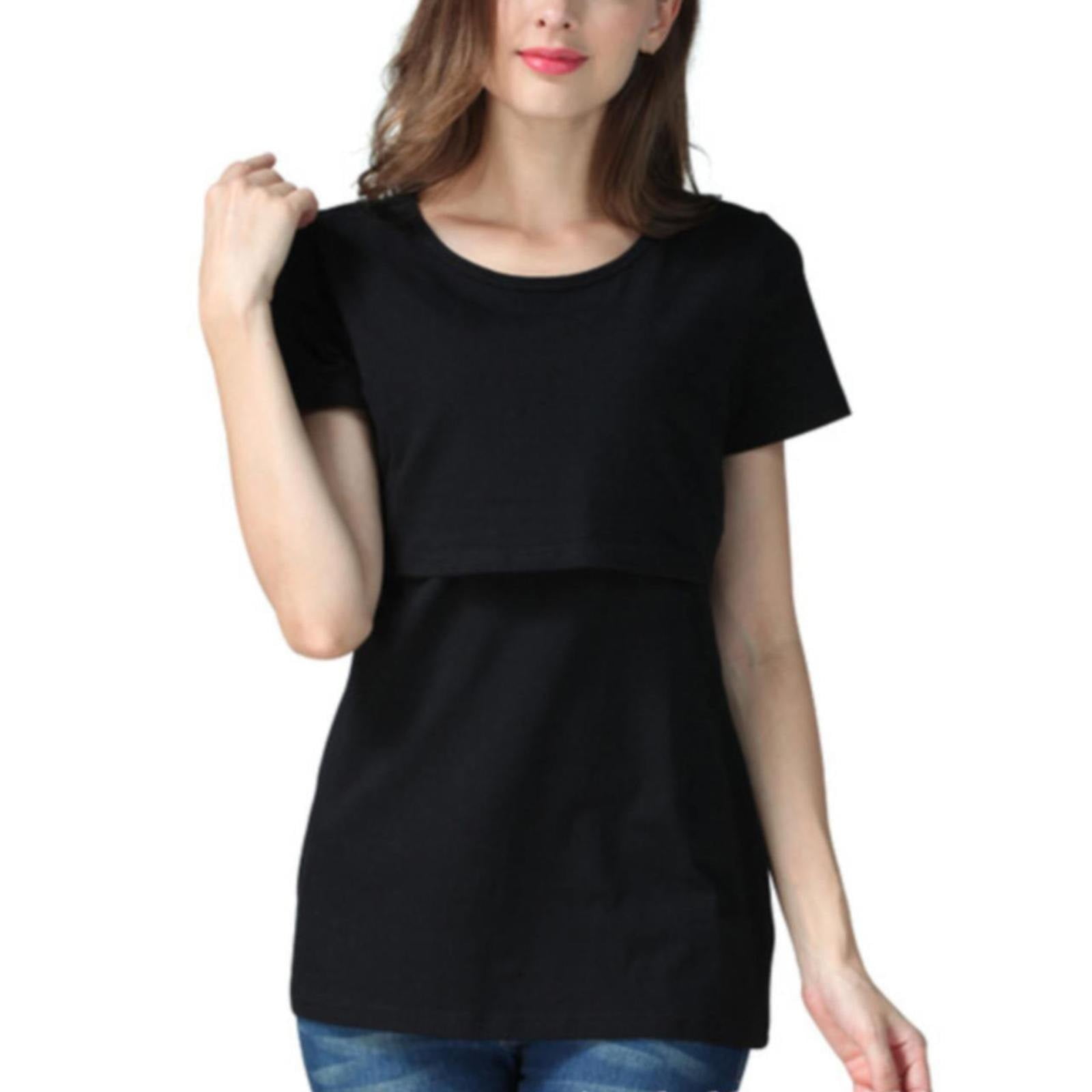 Solid Color Breastfeeding T Shirt Cotton Breastfeeding Clothing Plus