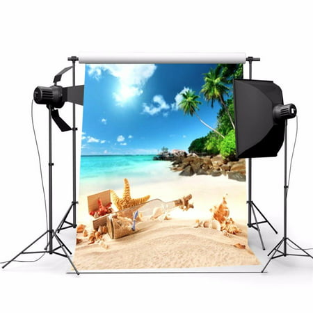3x5ft Camera & Vinyl Fabric Summer Beach Scene Background Screen Photography Backdrop  Studio Photo