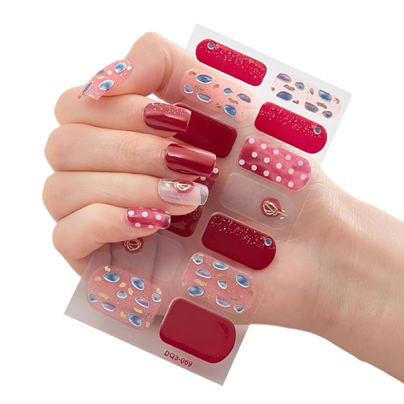 RAGUPEL 14PCS/Set Semi Cured Gel Nail Art Stickers UV Lamp Required Full Cover Wrap