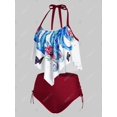 thumbnail image 2 of Más el tamaño de pulpo impresión de la flor asimétrica Cinched Halter baño tankini Rosegal Camisetas tallas grandes, 2 of 5