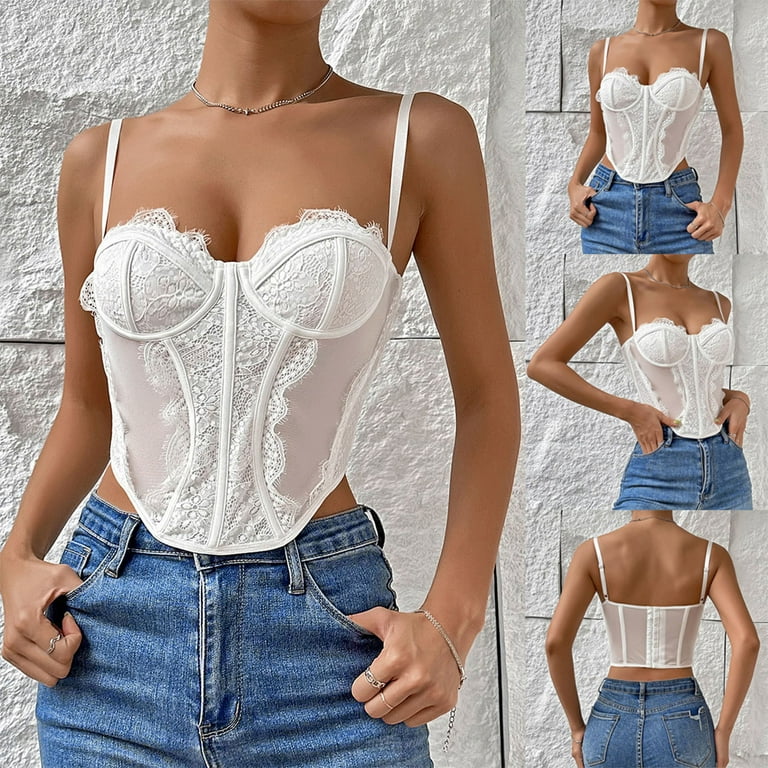 RQYYD Clearance Women's Sexy Lace Spaghetti Strap Corset Crop Top