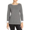 Karl Lagerfeld Paris Womens Flared Cuff Striped Pullover Sweater Gray L