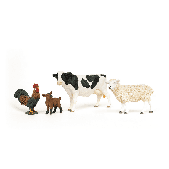 Schleich Farm World - Starter Set, Includes 4 x Collectible Toy Farm Animals, Cow, Sheep, Donkey Foal and Rooster Farm Animal Toys for Kids Ages 3