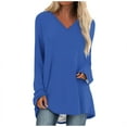 thumbnail image 1 of KIHOUT Spring Winter Womens Tops Solid Color T-shirt Long Sleeves Blouse V-Neck Casual Mid-Length Blouse Tops, 1 of 5