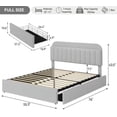 thumbnail image 2 of Full Size Bed Frame with Storage Headboard & 2 Drawers - Boucle Upholstered Platform Bed with Built-in Bookcase, Sturdy Wooden Slats, Noise-Free, No Box Spring Needed, Easy Assembly, Grey, 2 of 8