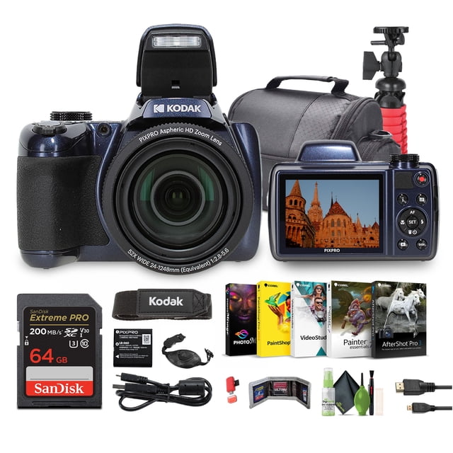 KODAK PIXPRO Astro Zoom AZ528 16MP Digital Camera + 64GB Memory Card + More (Blue)