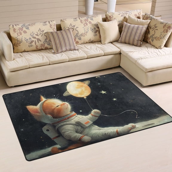 Cat Astronaut in Moon Stars Area Rug Washable Floor Carpet Mat 60 x 39 inch for Bedroom Living Room Kids Room Home Decor