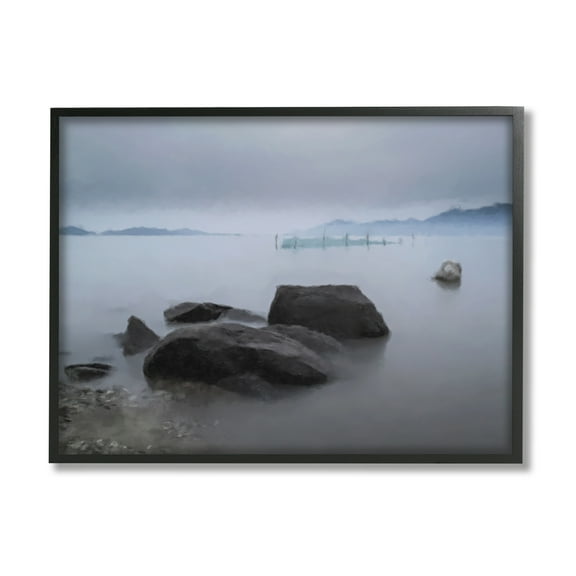 Stupell Industries Foggy Sea Landscape Nature Painting Black Framed Art Print Wall Art, 14 x 11
