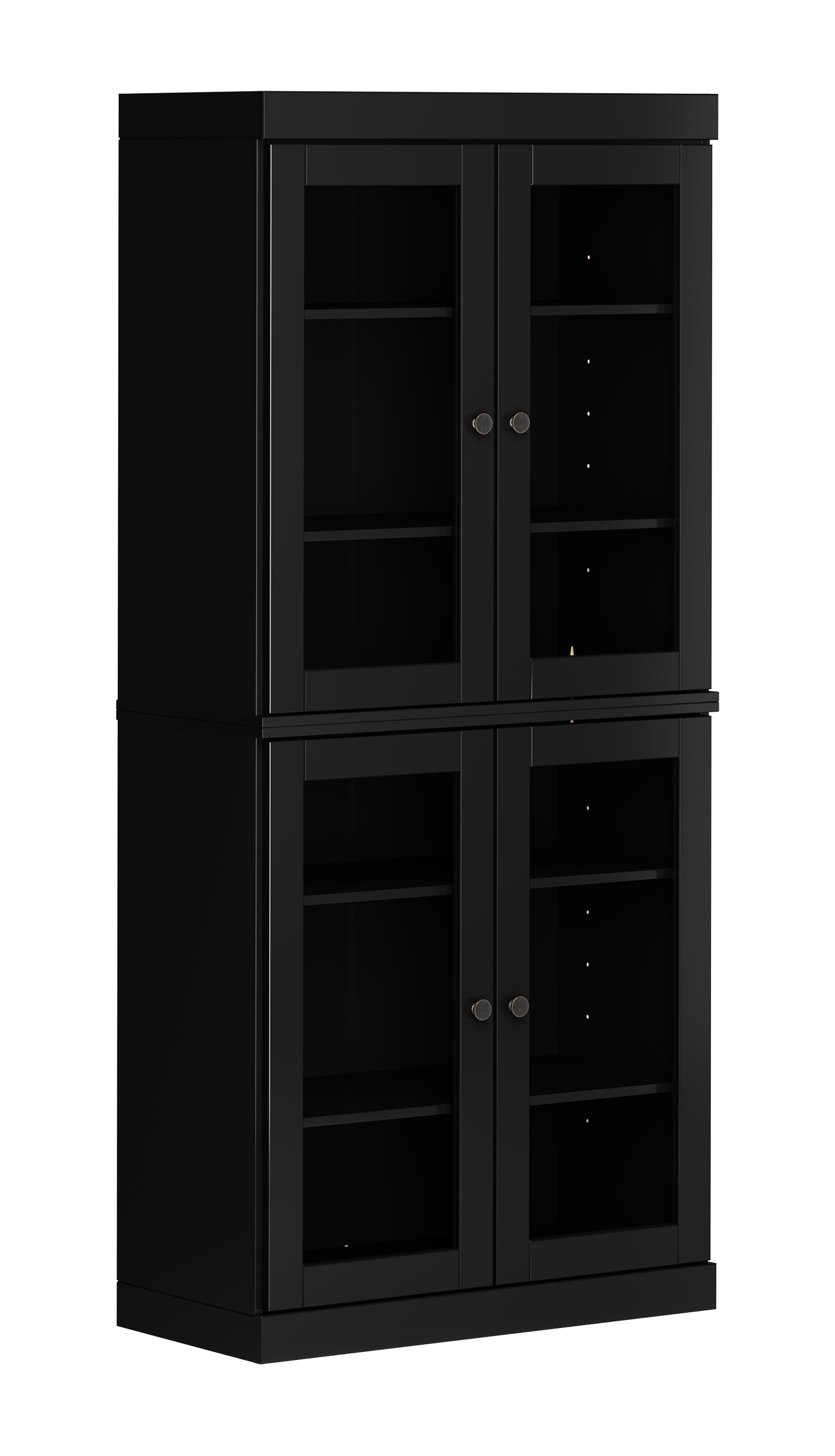 Palace Imports 100% Solid Wood Kitchen Pantry Storage Cabinet with Glass Doors and Adjustable Shelves, Black
