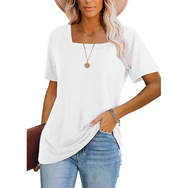 Camiseta Básica de Mujer Lunivop con Cuello Cuadrado y Mangas Cortas