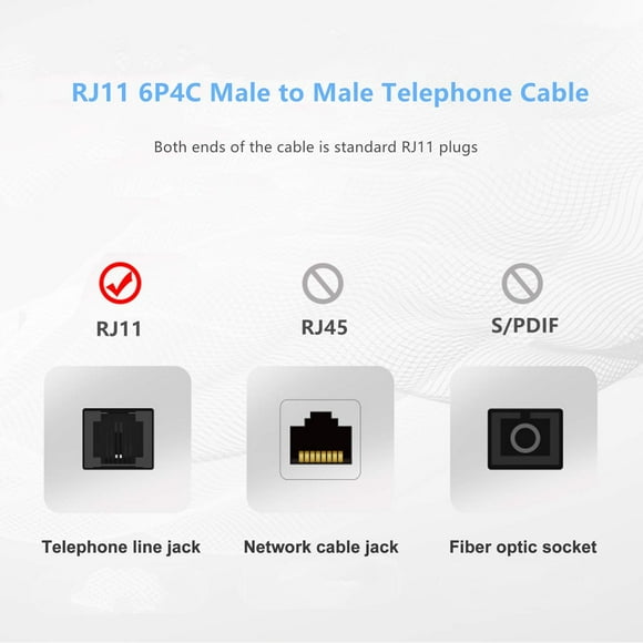 RFAdapter Short Phone Cord, 2 Pack 12 inch RJ11 6P4C Male to Male Telephone Landline Extension Cable Line Wire Connector for Landline Telephone, Modem, Fax Machine, White