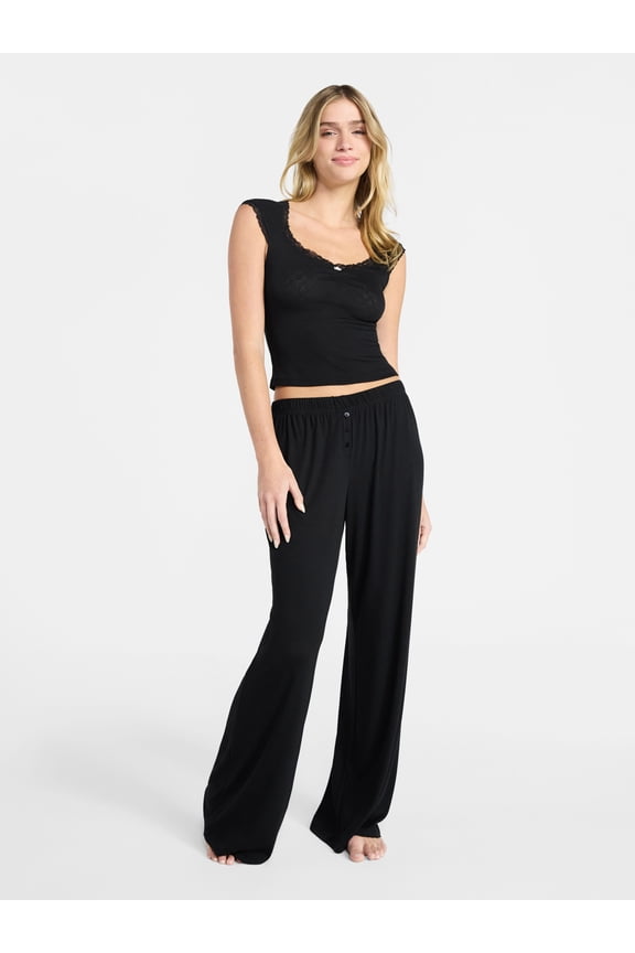 Sleep Pointelle Baby Tee and Pants Set, 2-Piece, Womens XXS-3X