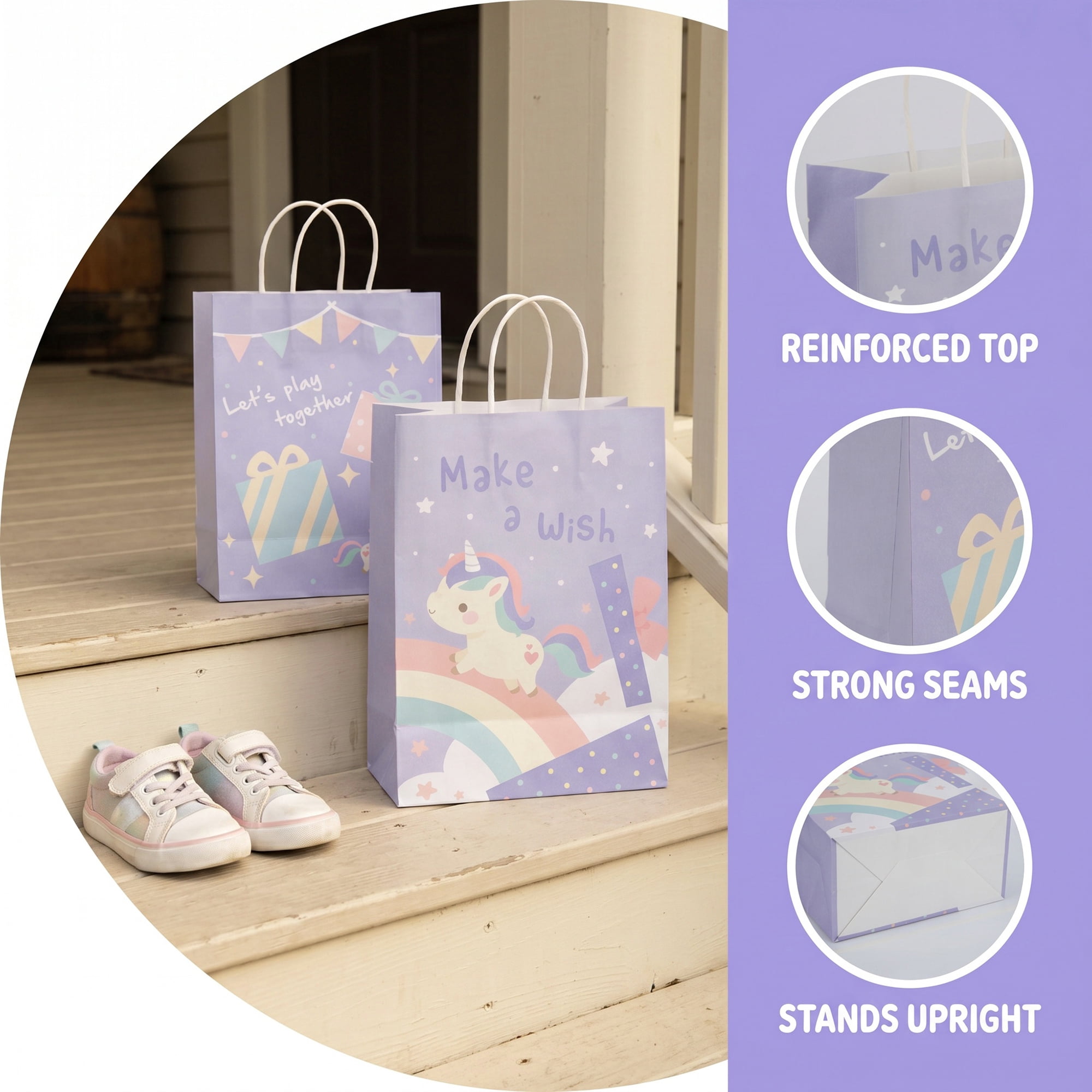 Unique Bargains 6Pcs Multi-Purpose Sturdy Treat Gift Bags Purple 5.9" x 3.1" x 8.3"