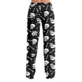 thumbnail image 6 of Yuaguia Women Halloween Skull & Bone Print Pajama Pants, Elastic Waist Wide Leg Loose Sleep Lounge Pants, No Drawstring Soft Casual Fall Home Loungewear Bottoms ,Black M, 6 of 9