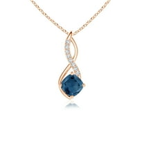 Angara Natural 5mm London Blue Topaz Solitaire Pendant Necklace in 14K Rose Gold for Women