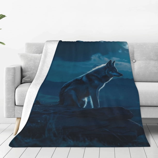 Balery Lonely Night Wolf Manta de Felpa Suave y Acogedora – Cobija de Franela Aterciopelada para Cama, Lavable y Cálida para Sofá, Mascotas, Transpirable-50"x40"