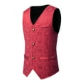 thumbnail image 2 of QSAWXQZ Men's Vintage Paisley Jacquard Suit Vest with Pockets V Neck Sleeveless Slim Formal Waistcoat for Wedding Groom Steampunk Red L, 2 of 6