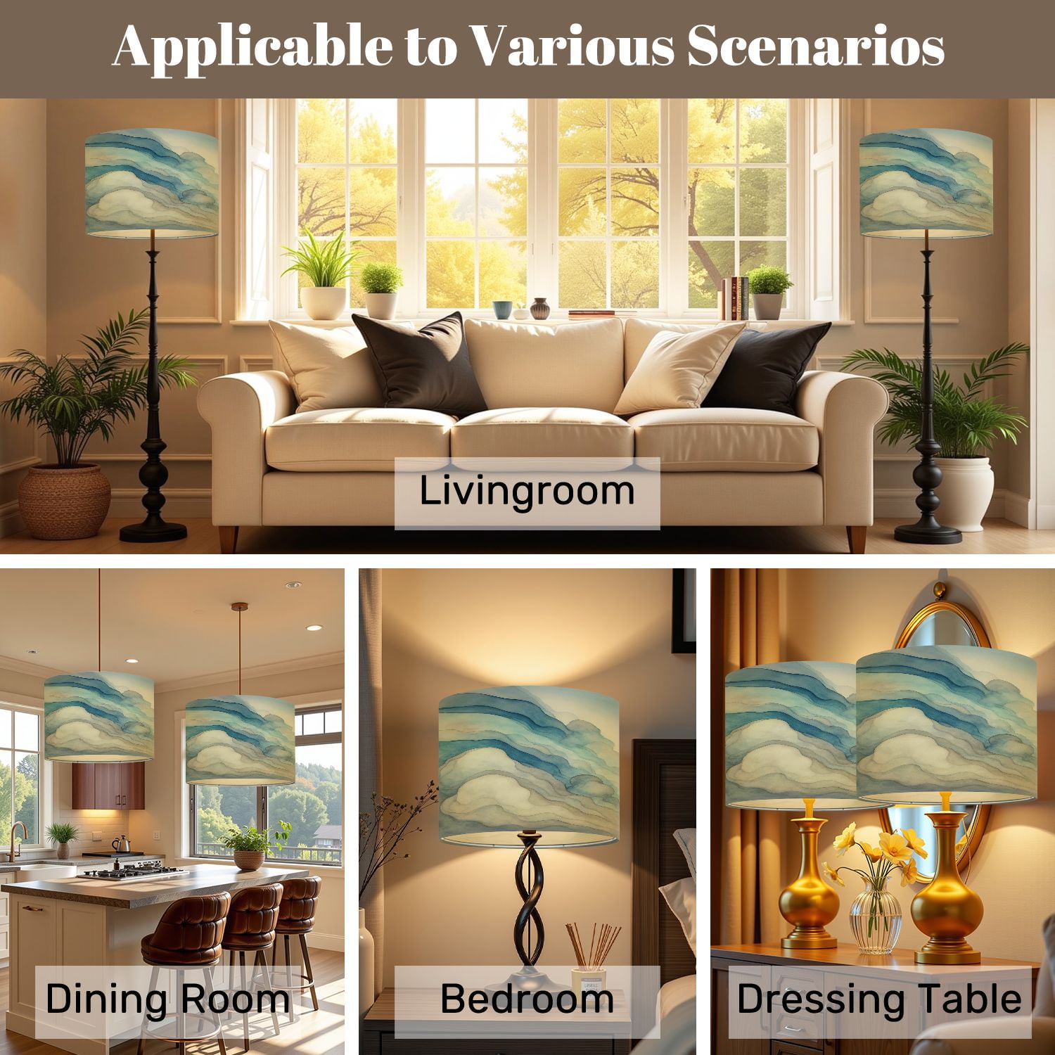 Lampshades 2 Pack Blue Ocean Water Hand Painted Canvas Alcohol Inks Abstract Sea Paint 13"x13"x10" Light Shade for Table Lamps Floor Lamps Drum Lamp Shades Lampshade Replacement Easy Assembly