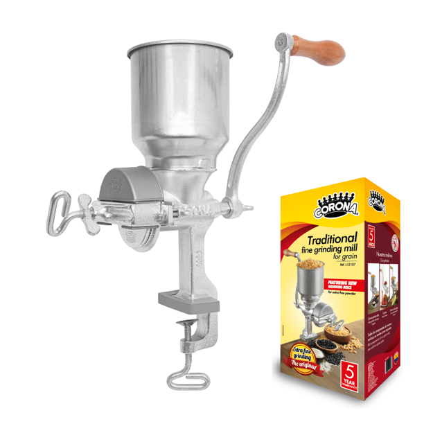Corona Cast Iron Corn, Wheat and Grain Mill with High Hopper, Manual Grain Grinder, Grain Mill