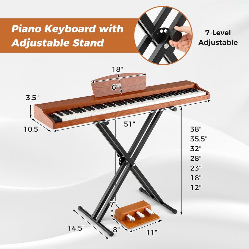 YYAo Digital Piano Keyboard with Adjustable Stand for Toddlers Boys Girls, Beginner, Brown