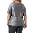 thumbnail image 3 of Blusas de fiesta metálicas holográficas de manga corta para mujeres de tallas grandes Agnes Orinda 3X gris, 3 of 6