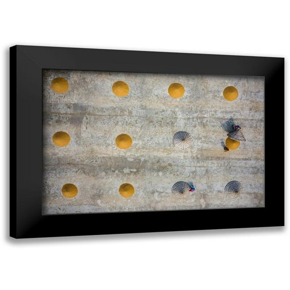Khan Ronnie, Azim 24x17 Black Modern Framed Museum Art Print Titled - Rice drying