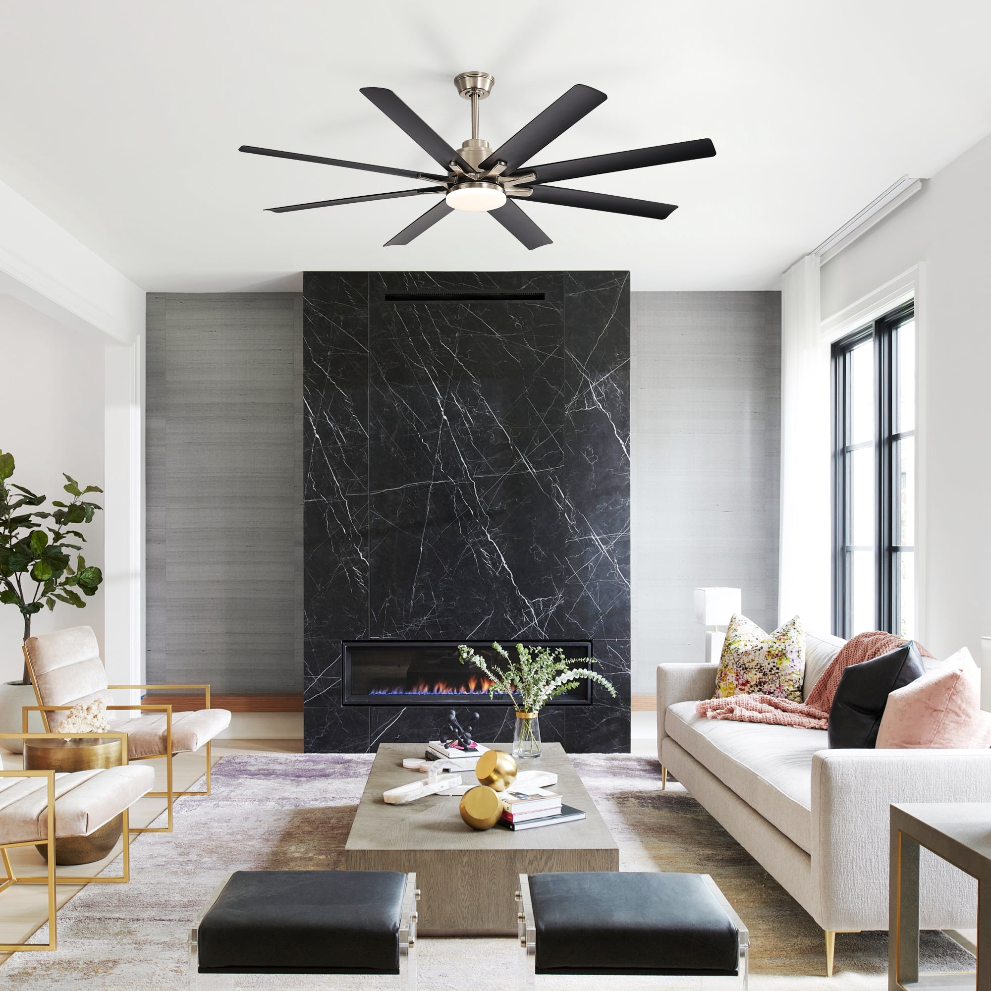 52 Inch Ceiling Fan with Light Kit, 6 Speed DC Motor Ceiling Fan with Remote Control & 8 ABS Blades for Home Living Space, Black Brushed Nickel