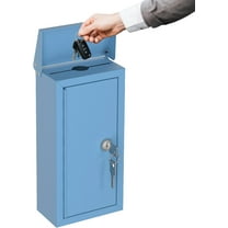 POCHAR Money Cash Key Drop Box Wall Mount with Key, Metal Donation and Suggestion Box with Slot and Lock for Home, Office, 10.24" x 5.7" x 2.95" (Blue)