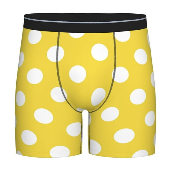 Rateoe Yellow And White Polka Dot Print Men’s Underwear Boxer Briefs Soft Comfortable Underwear Boxer Briefs, Long Leg Briefs,Anti-chafing Boxer Briefs