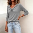 thumbnail image 5 of Homenesgenics Tops for Women Long Sleeve Solid-Color Scoop-Neck Fall Pullover Shirt Gray XL, 5 of 7